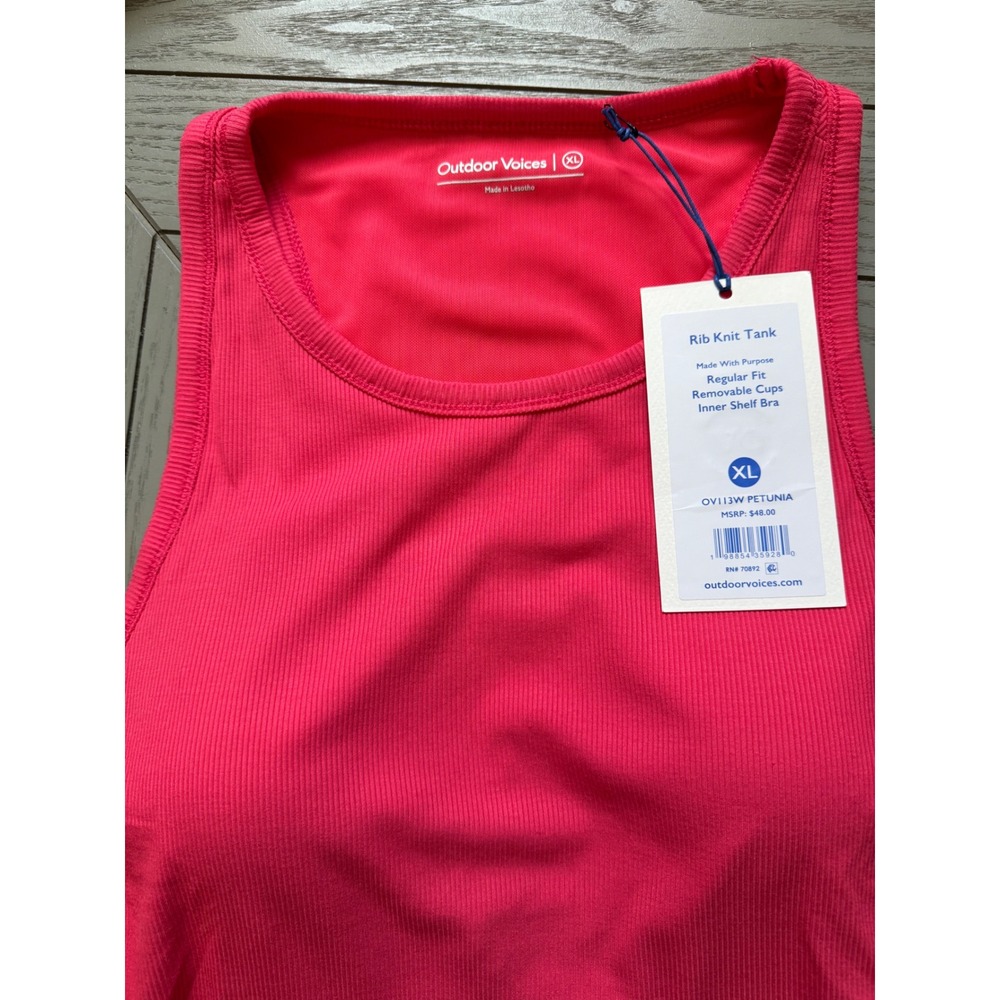 Outdoor Voices Rib Knit Tank Petunia Pink Built-In Bra OV113W Womens XL NWT - Picture 2 of 3